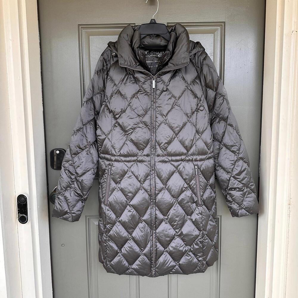 Michael Kors Packable Down-Fill Quilted Long Jacket Large